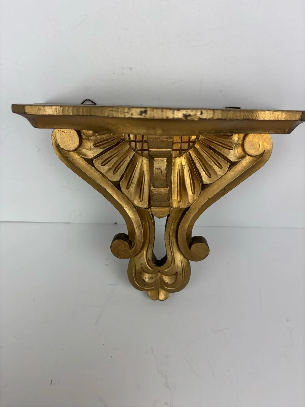 Vintage Wood Wall Bracket Shelf Pair (2) Ornate Carved-Painted Gold